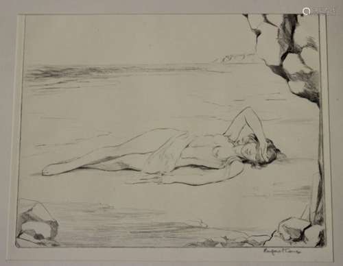 Margaret Cane - Nude on a Beach, early 20th century etching with drypoint, signed in pencil, sheet