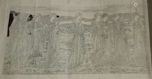 Felix Jasinski, after Edward Coley Burne-Jones - Psyche's Wedding, engraving, proof before shading