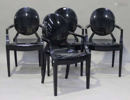 A set of four Philippe Starck 'Louis Ghost' black plastic armchairs, manufactured by Kartell, height
