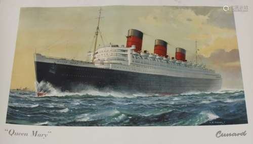 Charles Eddowes Turner - 'Queen Mary' (Cunard Cruise Ship Poster), offset lithograph, circa 1960s,