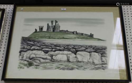 David Gentleman - Dunstanburgh Castle, colour lithograph, signed and editioned 75/150 in pencil,