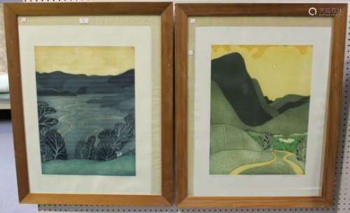 John Brunsdon - 'Windermere' and 'Pass near Coniston', a pair of 20th century colour etchings,