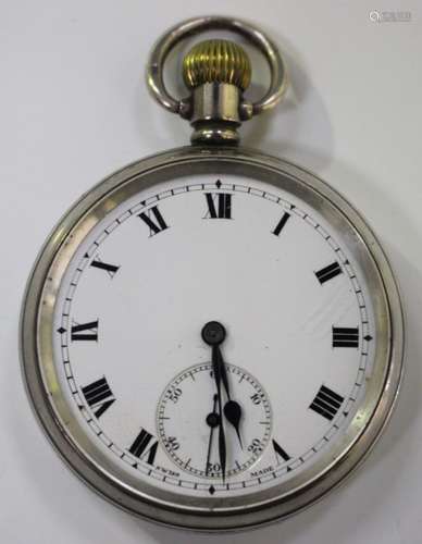 A silver cased keyless wind open-faced gentleman's pocket watch, the jewelled movement detailed '