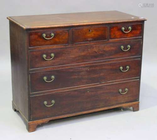 A George III mahogany chest of three short and three long drawers, on bracket feet, height 91cm,