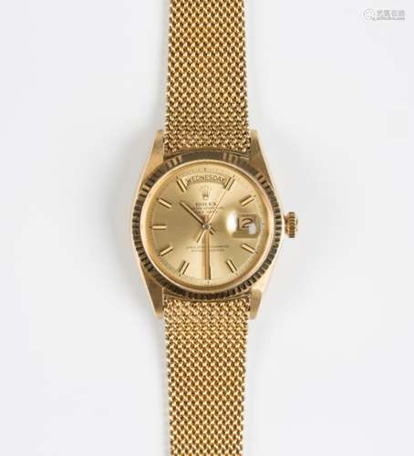 A Rolex Oyster Perpetual Day-Date 18ct gold cased gentleman's bracelet wristwatch, circa 1970, model