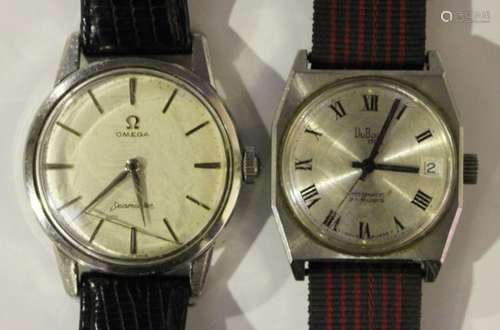 An Omega Seamaster steel cased gentleman's wristwatch, the signed silvered dial with baton hour