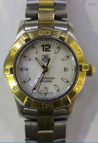 A TAG Heuer Aquaracer 300 metres steel cased lady's bracelet wristwatch, the signed mother-of-