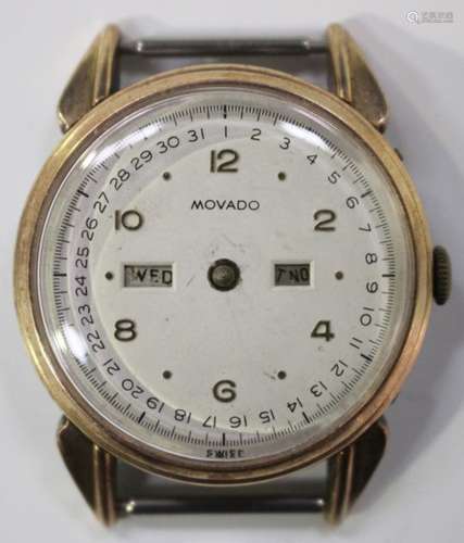 A Movado triple calendar gilt metal fronted and steel backed gentleman's wristwatch, circa 1940s,