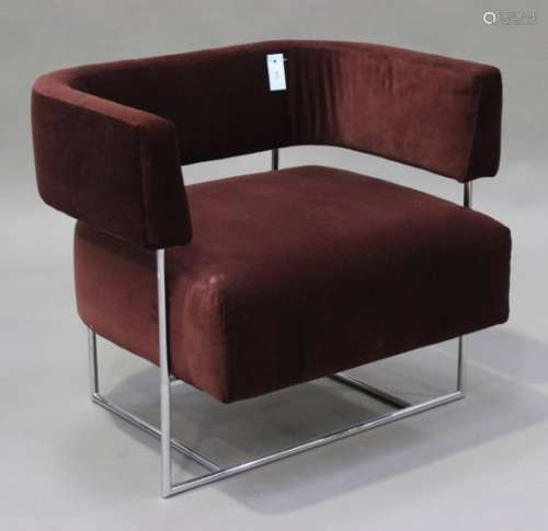 A mid/late 20th century American lounge chair, after a design by Milo Baughman, upholstered in