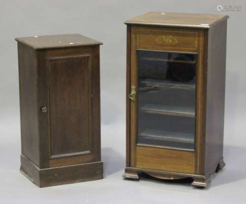 An Edwardian mahogany music cabinet, fitted with a glazed door, width 48cm, together with an