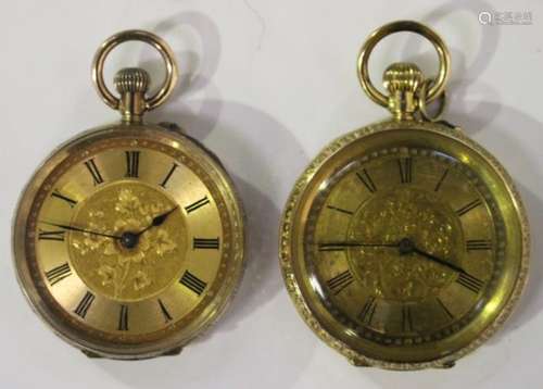 A 19th century Swiss gold cased keyless wind open-faced lady's fob watch, the cylinder movement