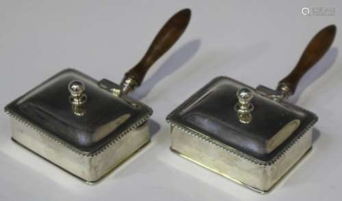 A pair of Edward VIII silver rectangular boxes and covers, each in the form of a cheese toaster
