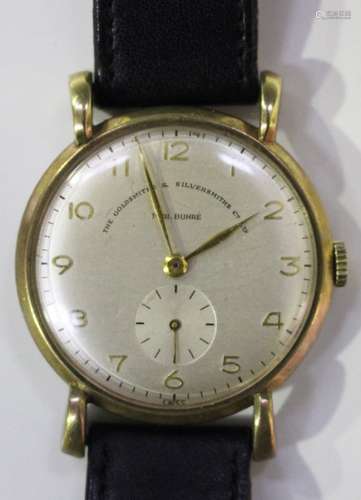 A Paul Buhre 9ct gold cased gentleman's wristwatch with signed jewelled movement, the silvered