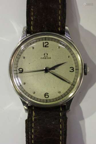 An Omega stainless steel cased gentleman's wristwatch, circa 1944, the signed jewelled gilt movement