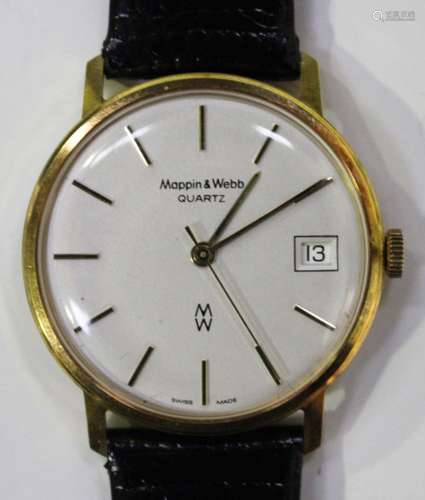 A Mappin & Webb quartz 9ct gold cased gentleman's wristwatch, the signed silvered dial with baton