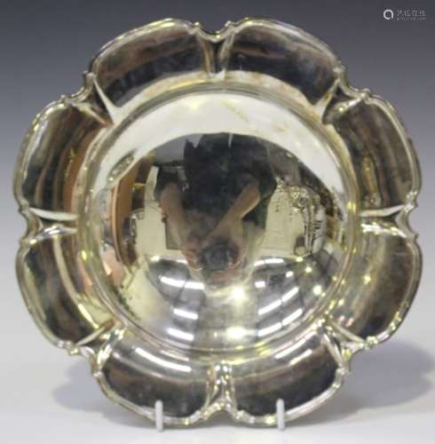 A George VI silver dish of circular form with outswept lobed rim, Sheffield 1939 by Mappin & Webb,