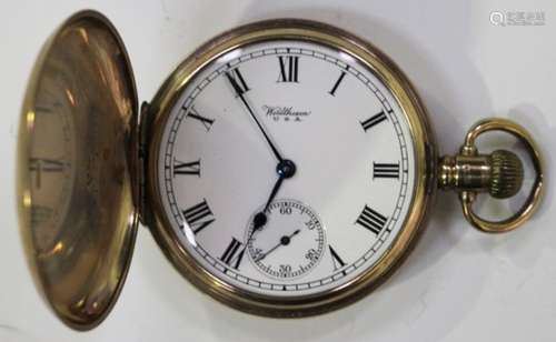 A 9ct gold keyless wind hunting cased gentleman's pocket watch, the jewelled movement detailed 'A.