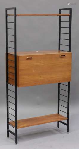 A late-20th century teak and black painted metal Ladderax style cabinet, height 166cm, width 78cm,