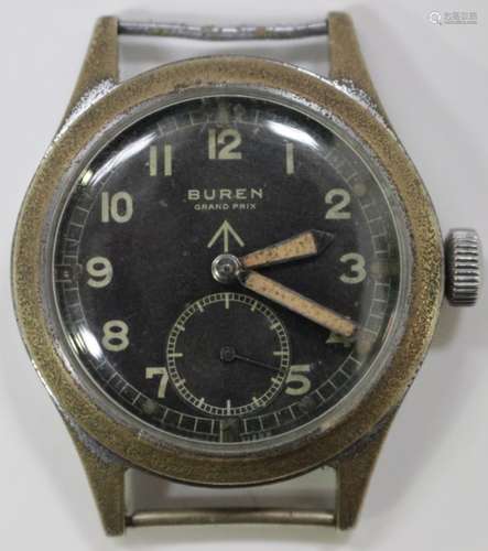 A Buren Grand Prix MoD issue stainless steel cased gentleman's wristwatch with signed jewelled