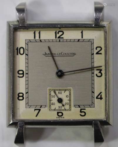 A Jaeger-LeCoultre stainless steel square cased wristwatch, the signed jewelled gilt movement