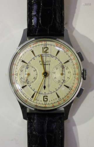 A Poljot Chronograph steel cased gentleman's wristwatch with unsigned jewelled movement, the