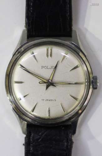 A Poljot stainless steel cased gentleman's wristwatch, the signed silvered dial with baton hour