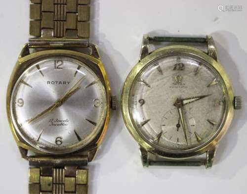 An Omega Automatic gilt metal circular cased gentleman's wristwatch, the signed silvered dial with