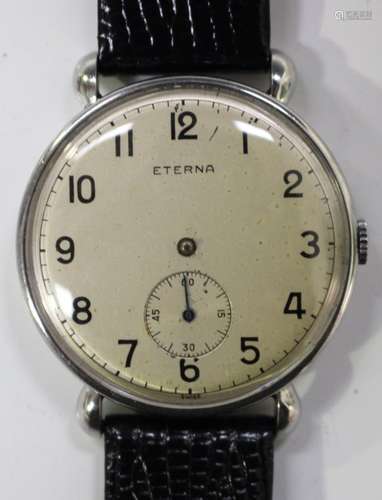 An Eterna steel cased gentleman's wristwatch, the signed jewelled movement numbered '3039453', the