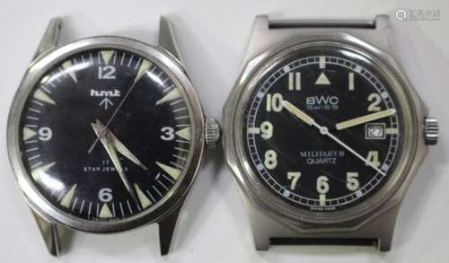 A BWC Military III Quartz steel cased gentleman's wristwatch, the signed black dial with luminous