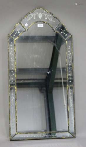 A 20th century Venetian style sectional arched wall mirror with gilt leaded borders, frame, 90cm x