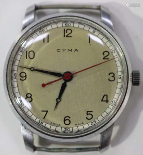 A Cyma MoD issue stainless steel cased navigator's wristwatch, the signed jewelled movement numbered