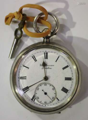 A J.W. Benson London silver cased keywind open-faced gentleman's pocket watch, the gilt lever