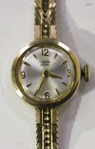 A Rolex Tudor Royal 9ct gold circular cased lady's bracelet wristwatch with signed jewelled