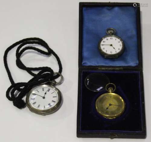 An 18ct gold cased keyless wind open-faced lady's fob watch, the gilt dial with Roman numerals,