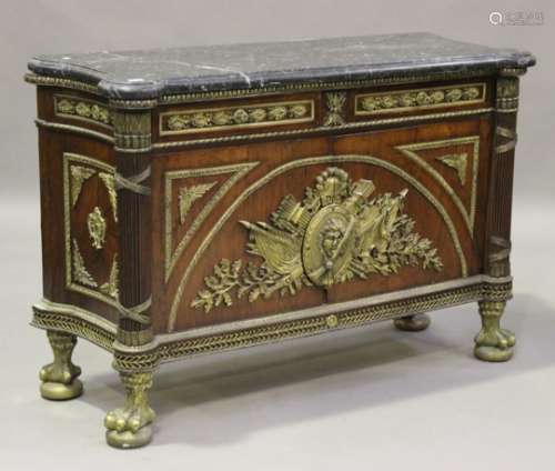 A late 20th century French Empire style mahogany and gilt metal mounted side cabinet, the