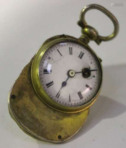 A gilt base metal cased front key winding pendant watch, designed as the mask of Hercules wearing
