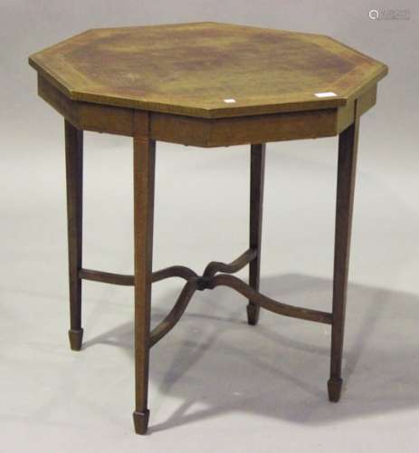 An Edwardian satin mahogany octagonal occasional table with chequer stringing, on square tapering