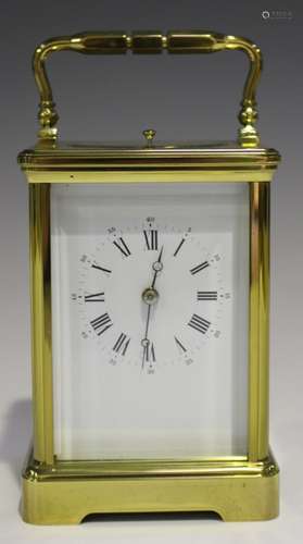 A late 20th century French lacquered brass carriage clock by L'Epée with eight day movement