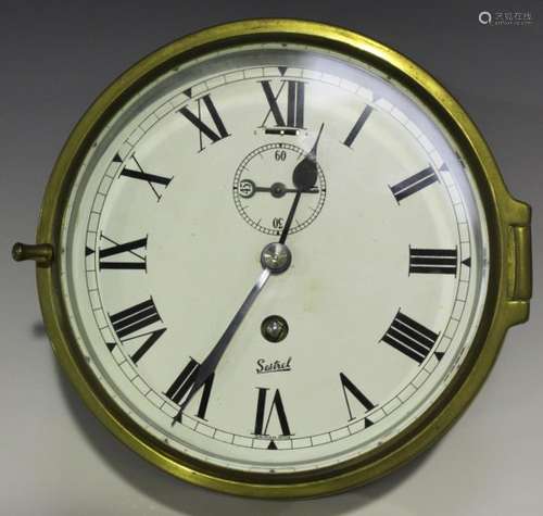 A late 20th century brass cased ship's timepiece, the movement detailed 'Topsham Clocks, Exeter...',