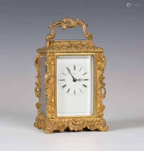 A late 19th century French cast ormolu carriage clock by Potonie, Paris, the eight day movement