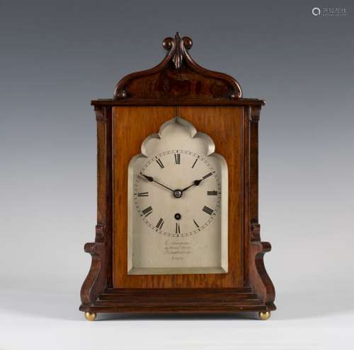 A William IV rosewood cased four glass table timepiece with brass single fusee movement, the