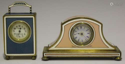 An early 20th century Continental gilt metal and enamel bedside timepiece, the circular dial with