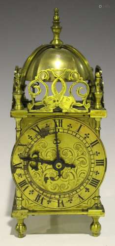 A 17th century style brass lantern clock, the movement with platform escapement, the dial with Roman