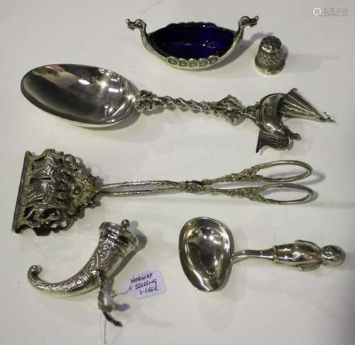 A Norwegian silver pepperette in the form of a horn with engraved decoration, by Theodor Olsens Eftf