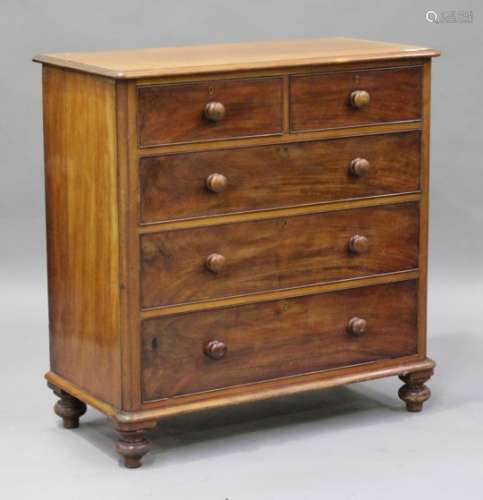 A Victorian mahogany chest of two short and three long drawers, on turned feet, height 108cm,