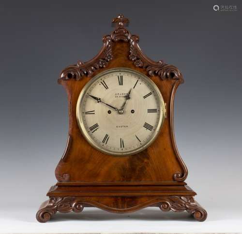 A William IV mahogany bracket clock with brass twin fusee movement striking on a bell, the