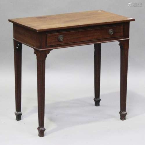 A 19th century mahogany side table, fitted with a single frieze drawer, raised on moulded square