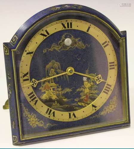 An early 20th century French chinoiserie cased strut timepiece, the drum cased movement with