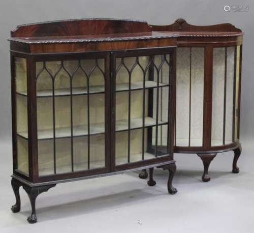 A George V mahogany bow front display cabinet, height 130cm, width 108cm, depth 43cm, together