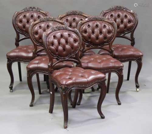 A set of six early Victorian Scottish mahogany balloon back dining chairs, the buttoned seats and